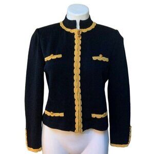 St John Knit Jacket / Blazer / Cardigan Black Gold Crochet Trim Size P / XS